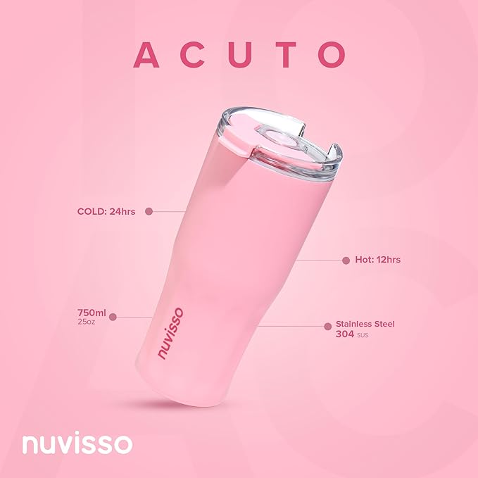 The Daily: Acuto - Water Bottle - 20oz - Multfunction Lid (Straw and flip), Leak Proof - Stainless Steel Bottle for Men, Women, Double Wall, Insulated (Flesh Pink)