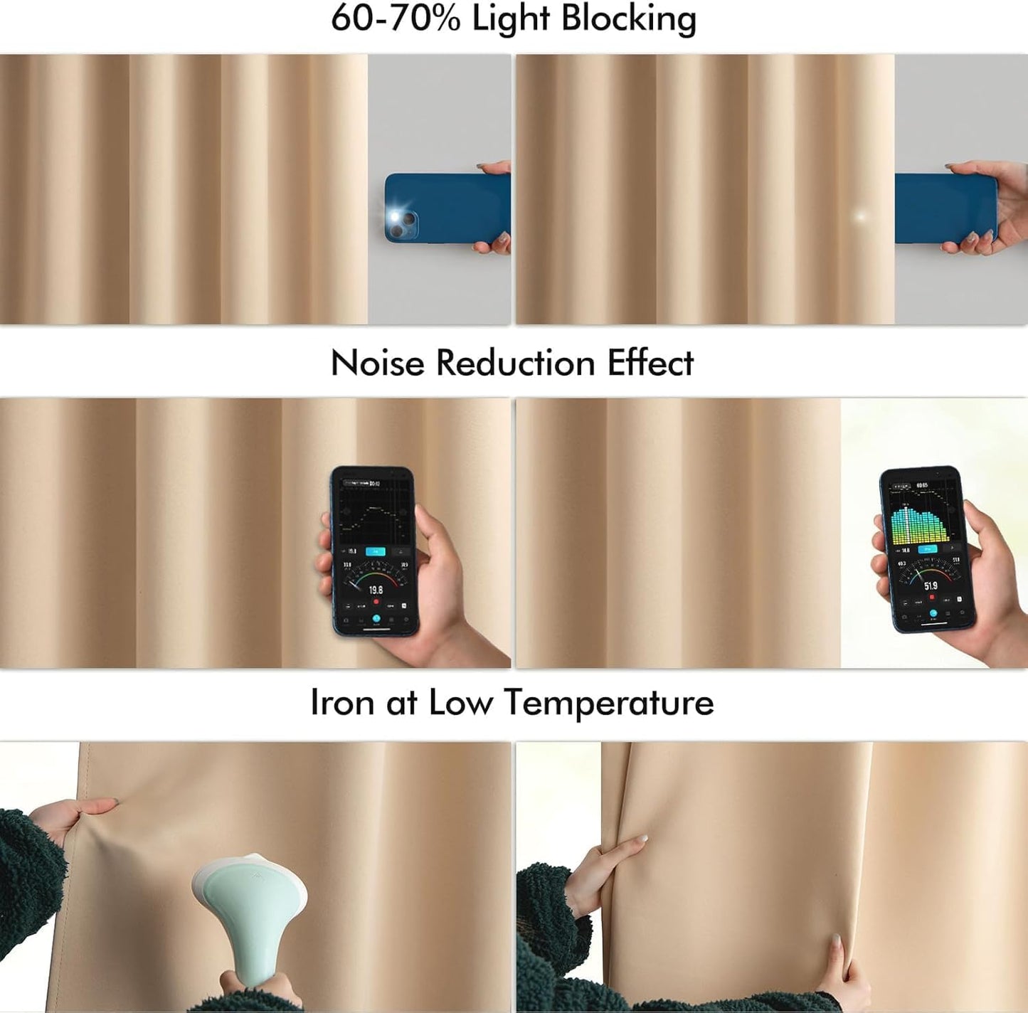 MIULEE Back Tab Beige Curtains 102 Inch Long 2 Panels Set for Living Room Bedroom, Cream Rod Pocket/Pinch Pleated Light Blocking Thermal Insulated Room Darkening Floor to Ceiling Blackout Drapes