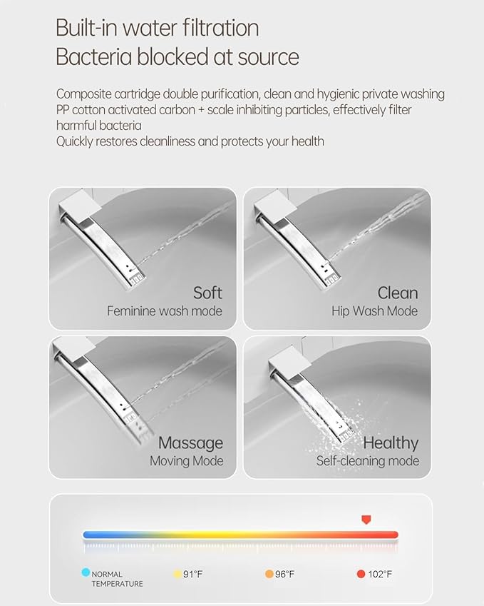 K2 Smart Toilet with Bidet Built In, One Piece Toilet with Built-in Tank, Auto Open Close Lid, Auto Flush, Remote Control, Heated Seat, Adjustable Heat, Foam Shield, Built-In Dryer, Night Light