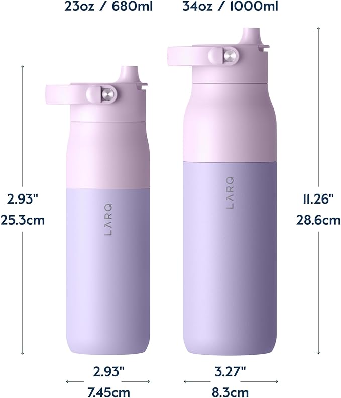 LARQ Bottle Swig Top 34oz - Insulated Stainless Steel Water Bottle With Built-In Silicone Handle | Thermos, BPA Free | Reusable Water Bottle for Sports, Gym, and Travel, Luberon Lavender