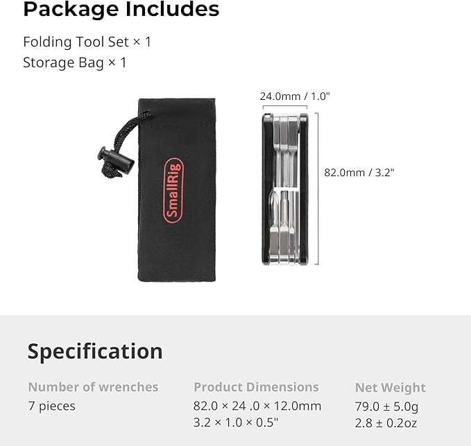 SMALLRIG Folding Tool Set with Screwdrivers and Hex Key Wrenches, Seven Functional Tools Included (Black) - 4681