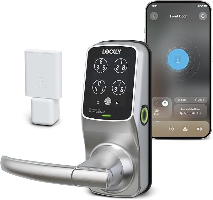 Lockly Secure Pro Smart Lock Wi-Fi, Keyless Entry Digital Keypad Door Lock, 3D Biometric Fingerprint Sensor Front Door with Handle, Voice Control & Auto Lock - Latch Edition