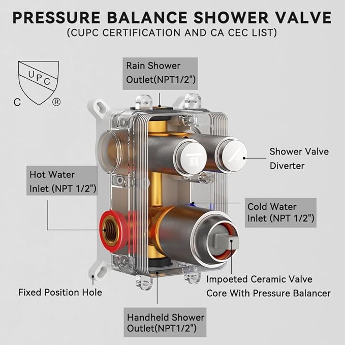 Shower Faucets Sets Shower System Brushed Nickel, STARBATH 10" Ceiling Mount Rain Showerhead and 6" Wall Mounted Rainfall Shower for Couples, On Off Button Valve Dual Head Shower Systems Complete