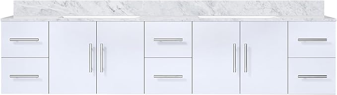Sonoma 84 in. W x 22 in. D Glossy White Double Bath Vanity and Carrara Marble Top