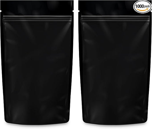 Mylar Bags Smell Proof 1/4 Ounce All Black - 1000 Count 6.7" X 4" 6mill Thickness - Packaging Bags - Mylar Bags For Food Storage - Resealable Bags - Smell Proof Bags - Dispensary Packaging