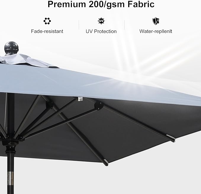 PURPLE LEAF 6.5' x 6.5' Square Patio Umbrella Outdoor Table Umbrella Aluminum Frame Market Umbrella Sun Umbrella with 8 Sturdy Ribs & Tilt for Garden Deck Lawn & Pool Light Gray