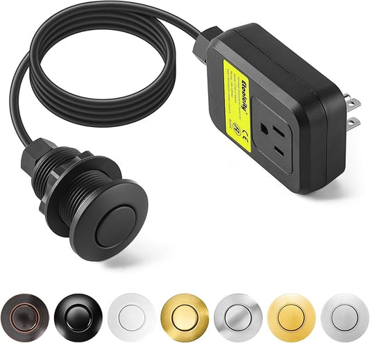 Garbage Disposal Air Switch Kit Sink Top Waste Disposal Stainless Steel Black On/Off Air Button Food and Waste Disposals Part by Etoolcity, UL Listed