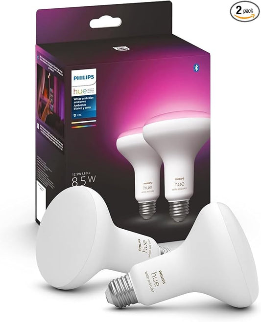 Philips Hue BR30 LED Smart Light Bulbs - Flicker-Free 85w Light Bulbs - Bluetooth Compatible, Compatible with Alexa, Google Assistant, and Apple HomeKit - E26 Base - 2 Pack