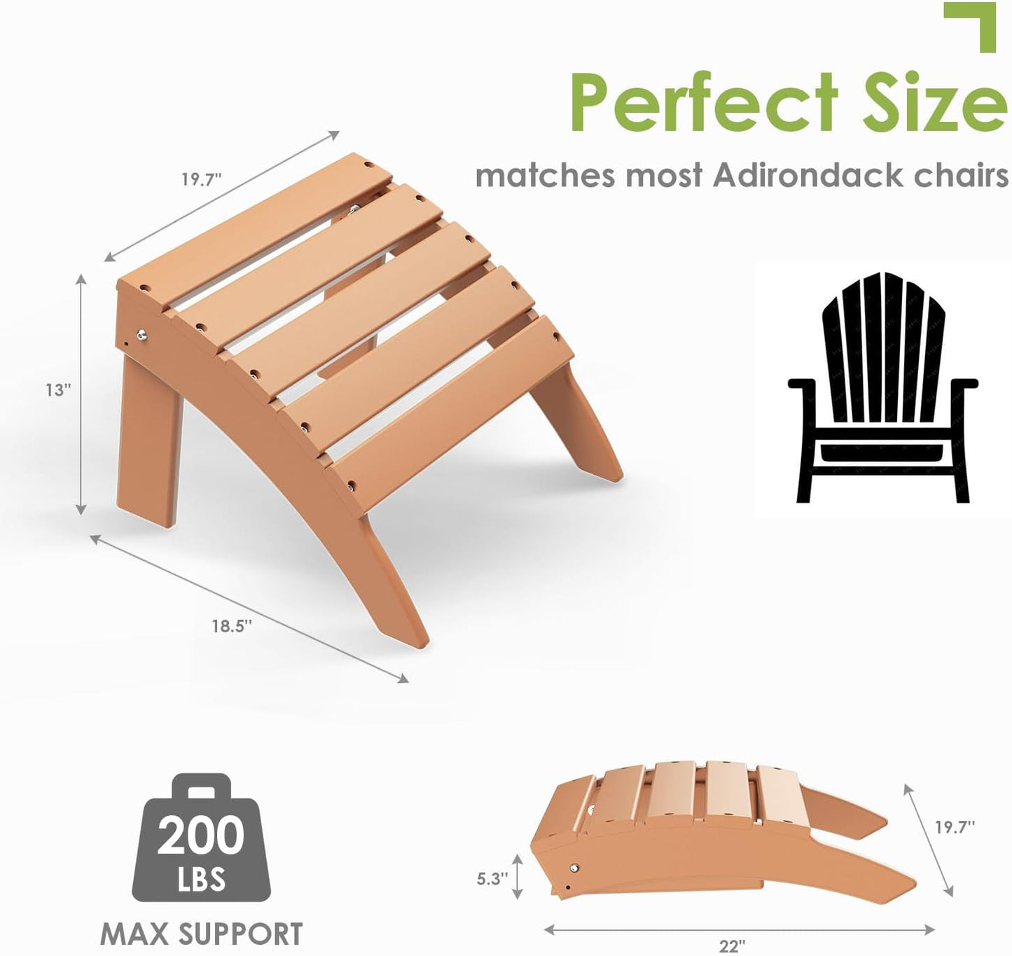 GREENVINES Adirondack-Ottoman | HDPE Plastic | Outdoor Footrest | All Weather | Foot Rest | Foot Stool | Teak | for Adirondack Chair | for Patio Backyard Pool