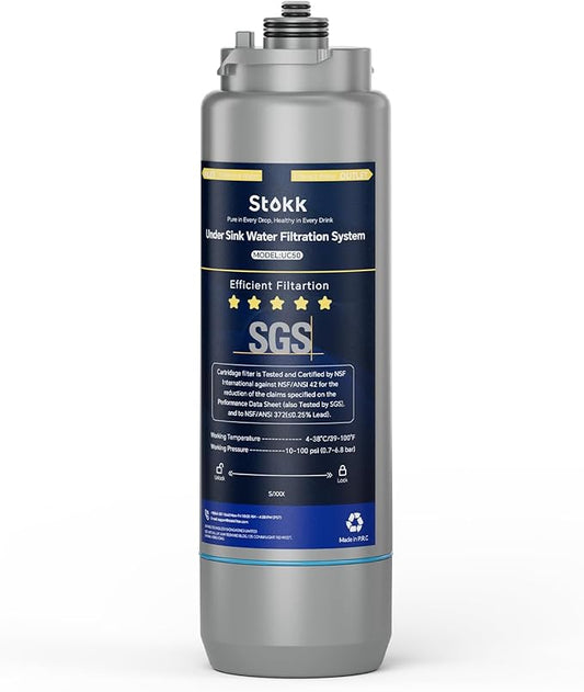 Stokk RUC50-G Replacement Filter Cartridge for UC50 Series Under Sink Water Filter, Reduces Lead, Chlorine, Bad Taste & Odor, NSF/ANSI 372& 42& 53 Certified, 26K Gallons High Capacity