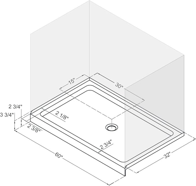 DreamLine SlimLine 32 in. D x 60 in. W x 2 3/4 in. H Center Drain Single Threshold Shower Base in Black, DLT-1132600-88