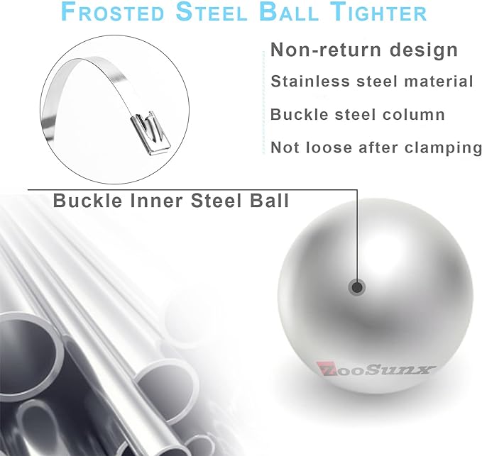 Metal Zip Ties (100PCS 11.8 Inch), 304 Stainless Steel, Heavy Duty Self-locking Cable Ties, for Exhaust Wrap, Chain Link Fence Parts, Heat Resistant Fencing Tie. for Pipe, Auto repair.