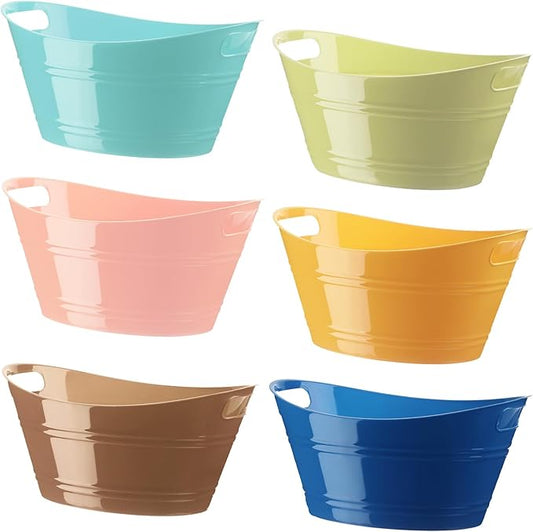 Patelai 6 Pcs Ice Buckets Bulk, Plastic Ice Buckets with Handles, Oval Storage Tub, Large Capacity Ice Drink Bucket for Party Bar Wine Beer Champagne Beverage Bottle Cooler (Morandi Color, 4.5 Liter)
