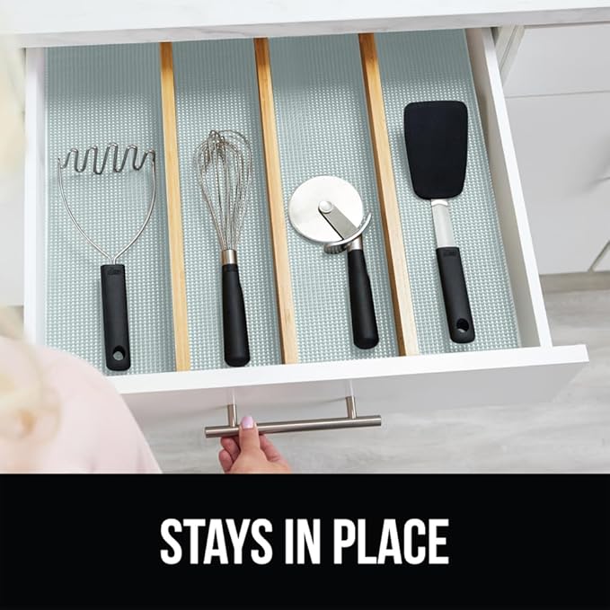 Gorilla Grip powerGRIP Drawer Shelf and Cabinet Liner, Thick Strong Hold, Non-Adhesive Liners Protect Kitchen Cabinets and Cupboard, Bathroom Drawers, Easy Install, Breathable Mat, 12" x30', Spa Blue