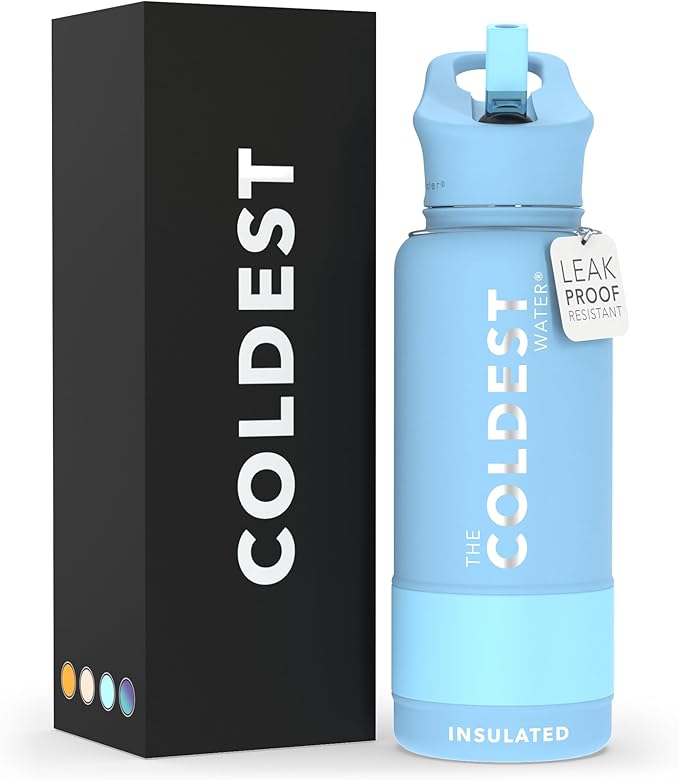 Coldest Sports Water Bottle with Straw Lid Vacuum Insulated Stainless Steel Metal Thermos Bottles Reusable Leak Proof Flask for Sports Gym(Fusion Blue,32 oz)