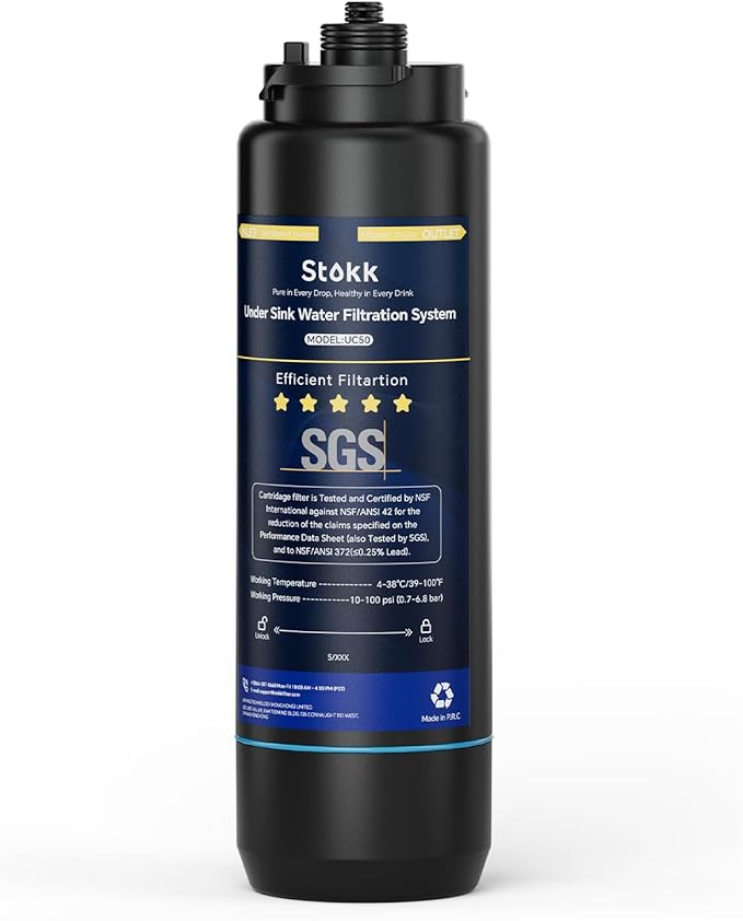 Stokk RUC50-B Replacement Filter Cartridge for UC50 Series Under Sink Water Filter, Reduces Lead, Chlorine, Bad Taste & Odor, NSF/ANSI 372& 42& 53 Certified, 26K Gallons High Capacity