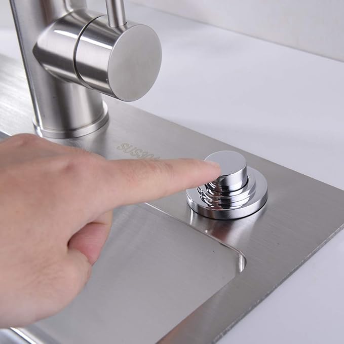 SinkTop Air Switch Kit (Long Full Brass Button) for Disposal, Dual Outlet, (Chrome)