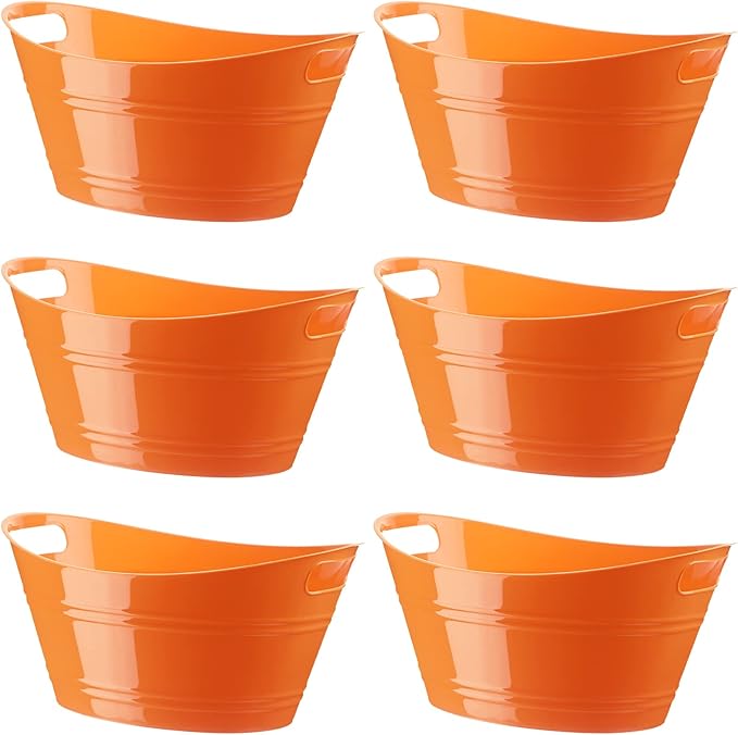 6 Pieces Ice Buckets Bulk, Plastic Ice Buckets with Handles, Oval Storage Tub, Large Capacity Ice Drink Bucket for Party Bar Wine Beer Champagne Beverage Bottle Cooler (Orange,4.5 Liter)