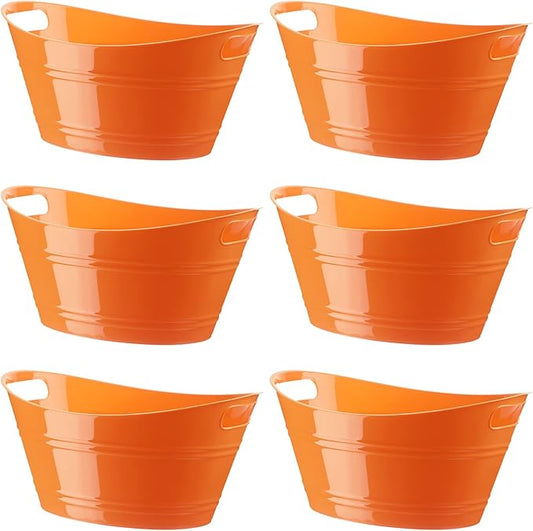 6 Pieces Ice Buckets Bulk, Plastic Ice Buckets with Handles, Oval Storage Tub, Large Capacity Ice Drink Bucket for Party Bar Wine Beer Champagne Beverage Bottle Cooler (Orange,4.5 Liter)