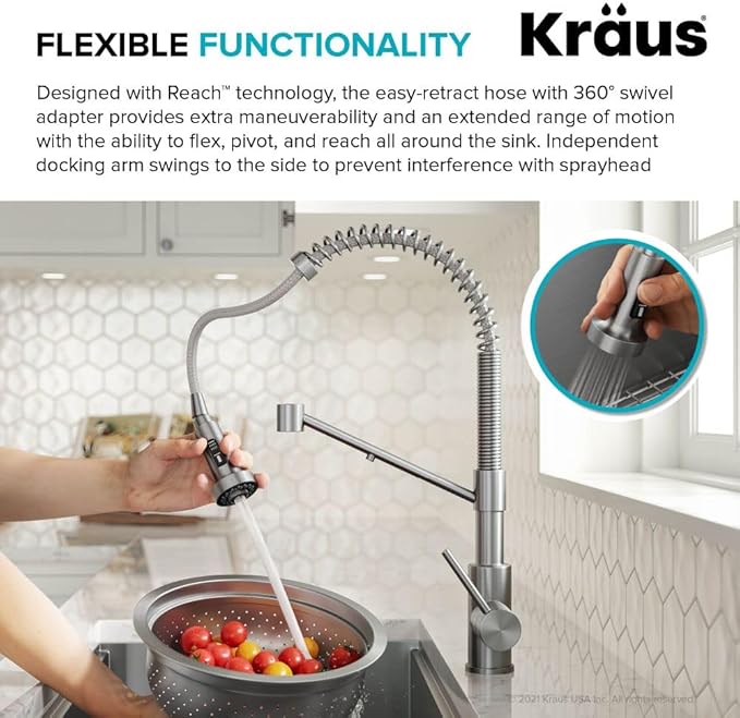 KRAUS Bolden 2-in-1 Commercial Style Pull-Down Single Handle Water Filter Kitchen Faucet for Water Filtration System in Matte Black, KFF-1610MB