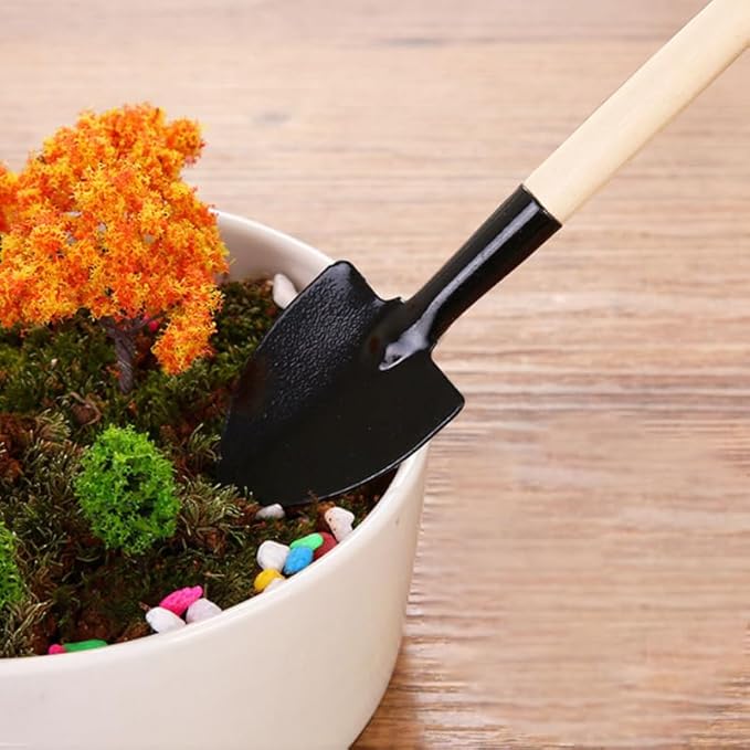 Garneck 8 Sets Mini Gardening Tools with Metal Rake Trowel and Shovel - Succulent Potting Planting Kit for Indoor - Small Gardening Tools for Cultivating Weeding Transplanting