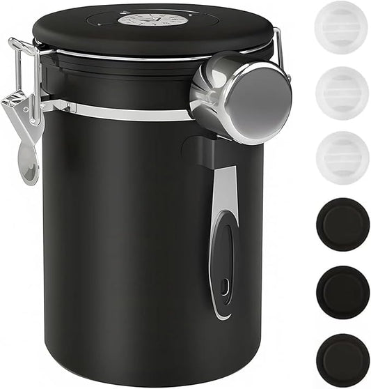 ShanSon Coffee Canister Airtight Coffee Container Stainless Steel Coffee Bean Storage Container with Scoop Coffee Canister for Beans Grounds Sugar Flour Tea Cereal,22OZ, Black
