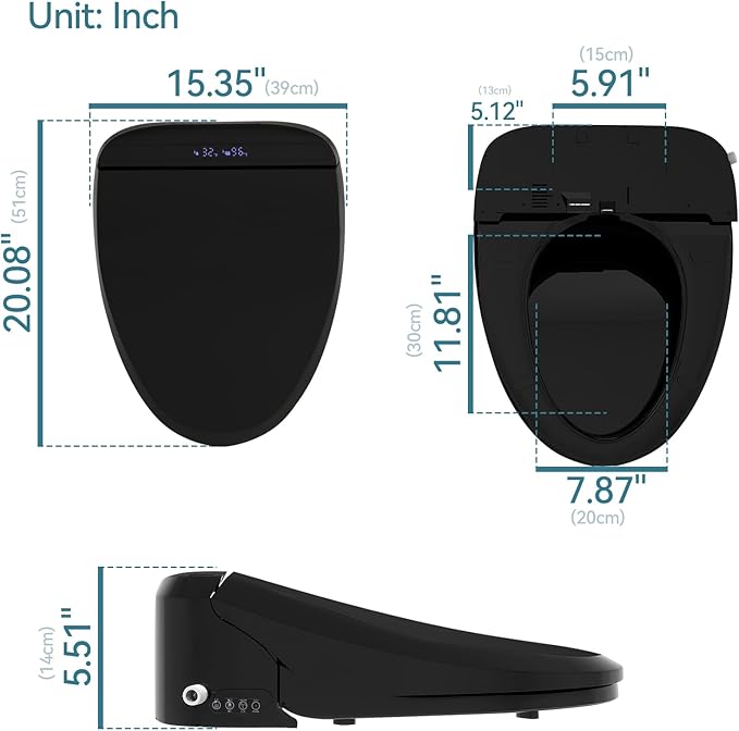 YOURLITE Bidet Toilet Seat, Elongated Toilet Seat Warm Water, Heated Seat Bidet with Remote Control,Self-cleaning Nozzle Temperature Adjustable LED Light, Need Electricity, Black
