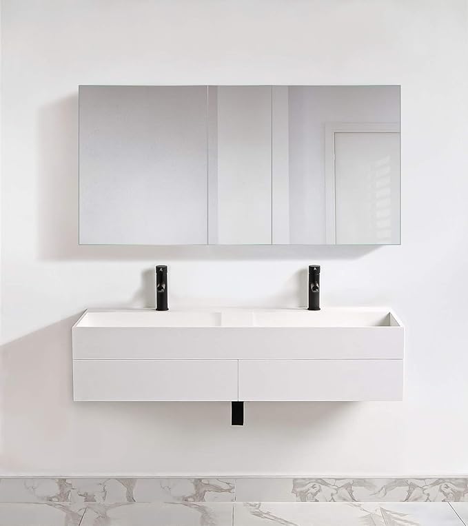 Krugg 60 Inch Tri-View Medicine Cabinet | Recess or Surface Mount | Blum Hinge 170 Degree Soft Close | (60"x30"