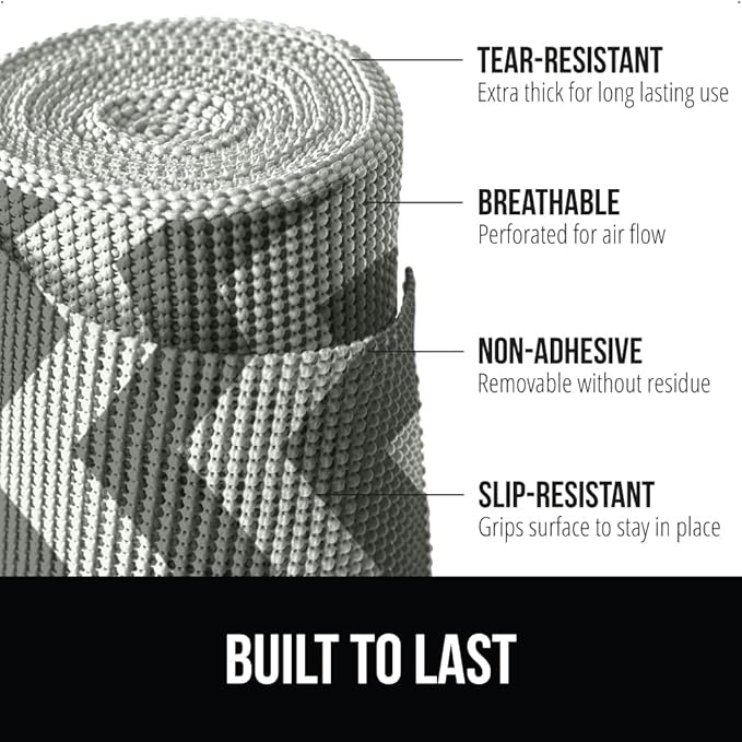 Gorilla Grip powerGRIP Drawer Shelf and Cabinet Liner, Thick Strong Hold, Non-Adhesive Liners Protect Kitchen Cabinets and Cupboard, Bathroom Drawers, Easy Install, Breathable Mat, 20" x30', Chevron