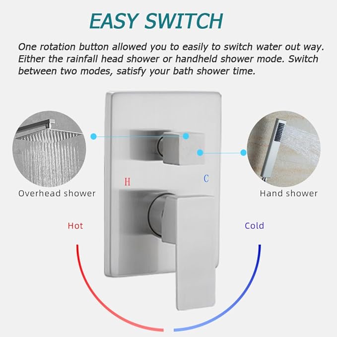 Brushed Nickel Shower System Brass Bathroom Luxury Rain Mixer Shower Combo Set Wall Mounted Rainfall Shower Head System Shower Faucet Rough-in Valve Body and Trim Included