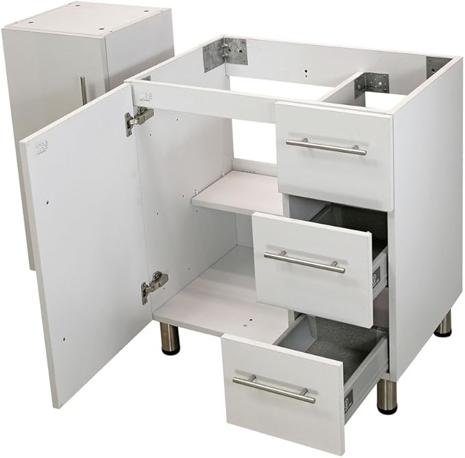 30" Freestanding Bathroom Vanity, White Texture Embossed. White Integrated Countertop