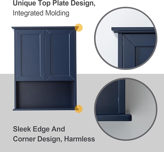 Navy Blue Bathroom Cabinet Wall Mounted with 2 Doors and Adjustable Shelf, 23"x29" Wooden Medicine Cabinet Over Toilet Storage Wall Hanging Cabinets for Bathroom,Bedroom,Kitchen,Laundry Room