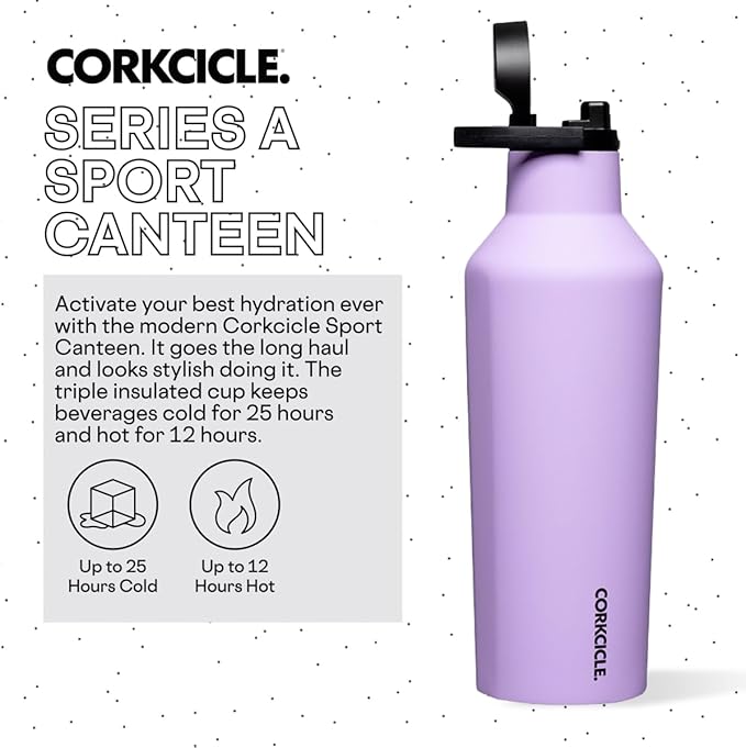 Corkcicle Sport Canteen Insulated Tumbler, Sun-Soaked Lilac, 32 oz – Reusable Water Bottle Keeps Beverages Cold for 25 Hours & Hot 12 Hours – Cupholder Friendly Tumbler with Screw-On Cap