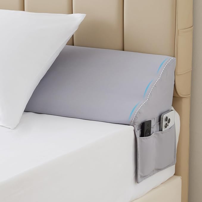 Queen Bed Wedge Pillow for Headboard, Foam Pillow Wedge for Headboard Gap, Mattress Bed Gap Filler Queen, Triangle Pillow Wedge, Anti-slip Bed Crack Pillow Space Filler Queen (60"×10"×6") Grey