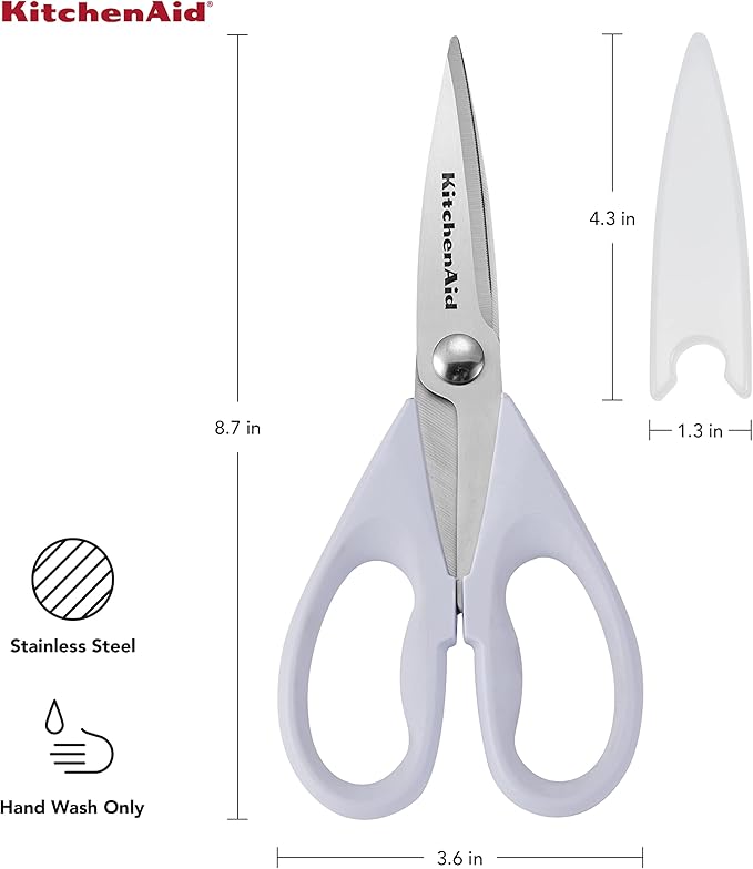 KitchenAid All Purpose Kitchen Shears with Protective Sheath for Everyday use, Dishwasher Safe Stainless Steel Scissors with Comfort Grip, 8.72-Inch, Lavendar Cream
