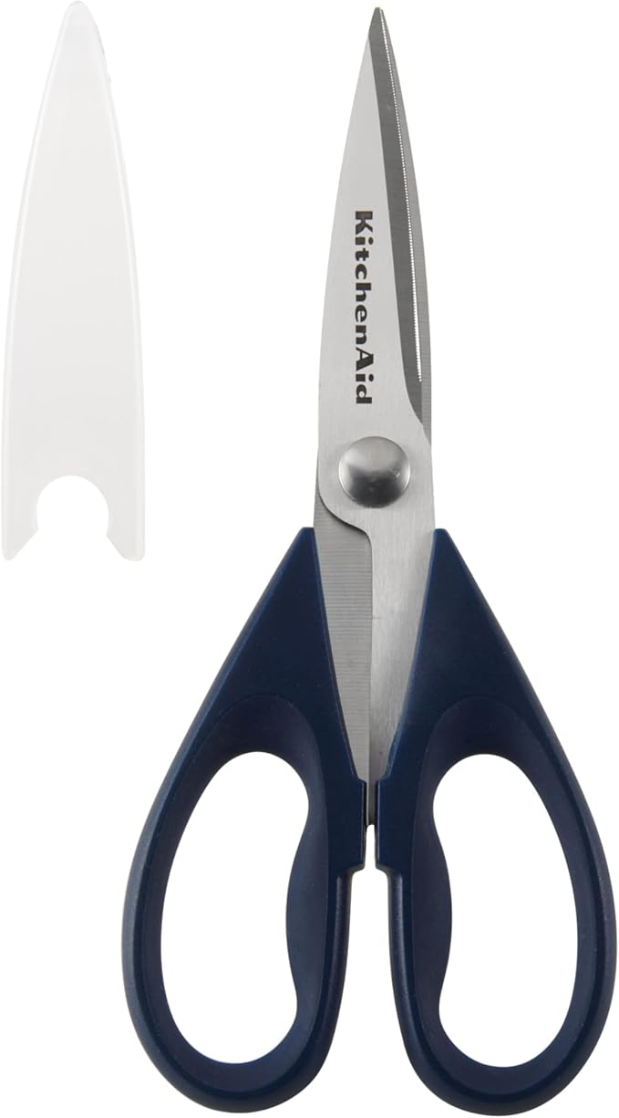 KitchenAid All Purpose Stainless Steel Kitchen Shears with Protective Sheath for Everyday Use, Comfort Grip Handle, Dishwasher Safe, 8.72 Inch, Ink Blue