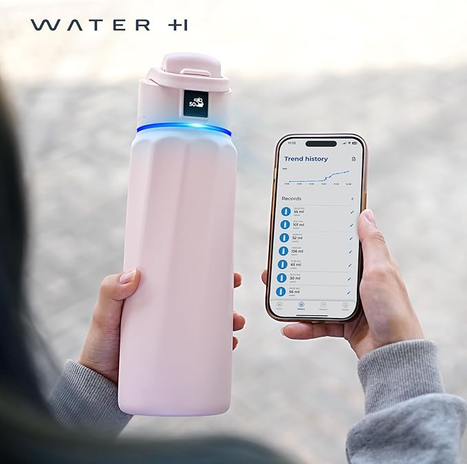 BOOST Smart Water Bottle with Reminder to Drink Water & Water Tracker Bottle - Double Wall Vacuum Insulated Water Bottle Stainless Steel, Wide Mouth 32 oz Water Bottles, Ideal for Gift - Pink