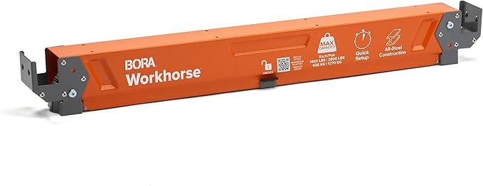 BORA Workhorse Saw horses 2 pack Folding Heavy Duty Legs, Metal Saw horse with 2x4 Bracket Built in Bottle Opener Professional Saw Horse for Woodworking Carpenters Contractors PM-3350T