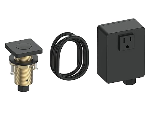 Garbage Disposal Switch, Cordless Air Switch Kit for Food Waste Disposer, Brass Material Matte Black Finish,Long Sink Top Push Button