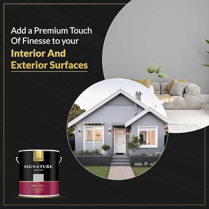 EVOLVE Signature Paint & Primer: Luxury Paint & Primer for Indoor & Outdoor Surfaces, Minimal Odor, Eggshell Sheen (Ash Gray, 1 Gallon)