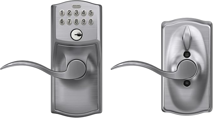 SCHLAGE FE595 CAM 626 ACC Camelot Keypad Entry with Flex-Lock and Accent Levers, Brushed Chrome