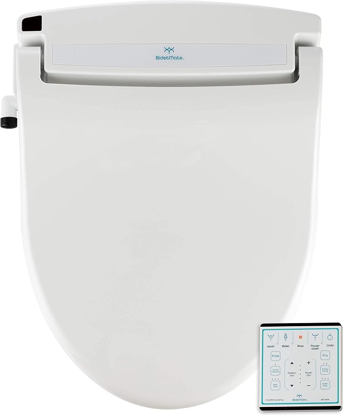 BidetMate 1000 Series Smart Toilet Seat with Heated Water, Wireless Remote, and Warm Air Dryer - Adjustable and Self-Cleaning electric bidet seat - Multiple Wash Settings - Elongated