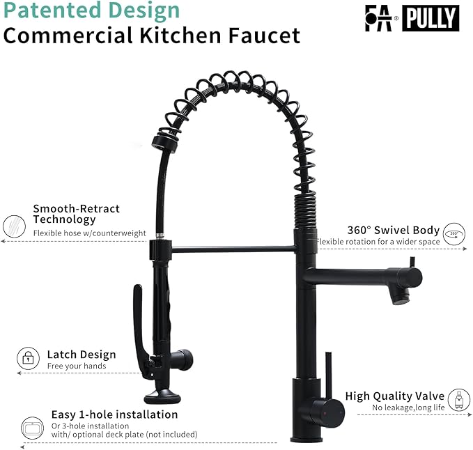 Fapully Black Kitchen Faucet,Commercial Pull Down Kitchen Sink Faucet with Sprayer
