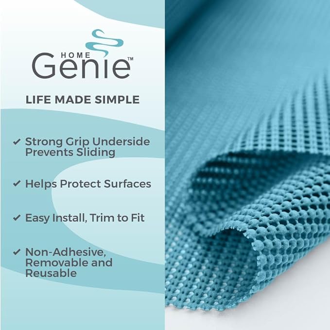 HOME GENIE Drawer Shelf and Cabinet Liner, Durable with Strong Grip, 17.5 Inch x 10 FT, Non Adhesive Liners Protect Kitchen Cabinets and Cupboard, Bathroom Drawers and Shelves, Desks, Teal