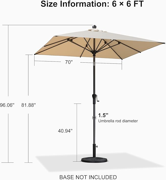 PURPLE LEAF 6' x 6' Square Patio Umbrella Outdoor Table Umbrella Aluminum Frame Market Umbrella Sun Umbrella with 8 Sturdy Ribs & Tilt for Garden Deck Lawn & Pool Beige