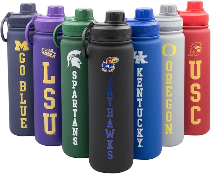 Kansas Jayhawks Water Bottle - Black Double Walled Stainless Steel 24 oz Keeps Drinks Cold or Hot