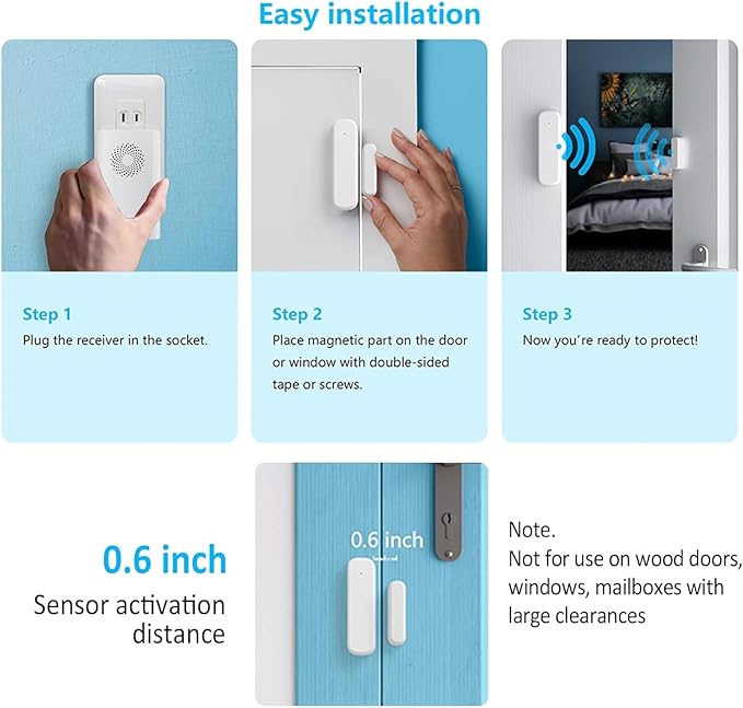 Wireless Door Chime, Door Open Sensor Alarm When Entry Business/Office/Store (500ft Range 51 Ringer Adjustable Volume) Home Alert Bell for Kid/Toddler Safety,1 Receiver +4 Sensors