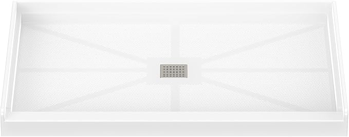 Sunrosa Shower Base 48"×32"×4", Single Threshold Shower Bases with Center Drain, Rectangle Solid Surface White Shower Pan, Slip Resistant Textured Surface, Include Stainless Steel Chrome Cover