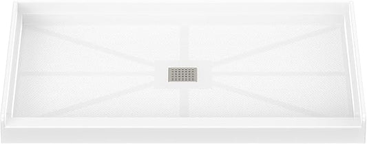 Sunrosa Shower Base 48"×32"×4", Single Threshold Shower Bases with Center Drain, Rectangle Solid Surface White Shower Pan, Slip Resistant Textured Surface, Include Stainless Steel Chrome Cover
