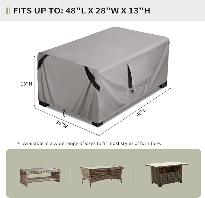 KylinLucky Patio Coffee Table Covers Heavy Duty 600D Waterproof 48 x 26 inch, Outdoor Dining Furniture Cover for 4 x 2 ft, 46 x 24 inch